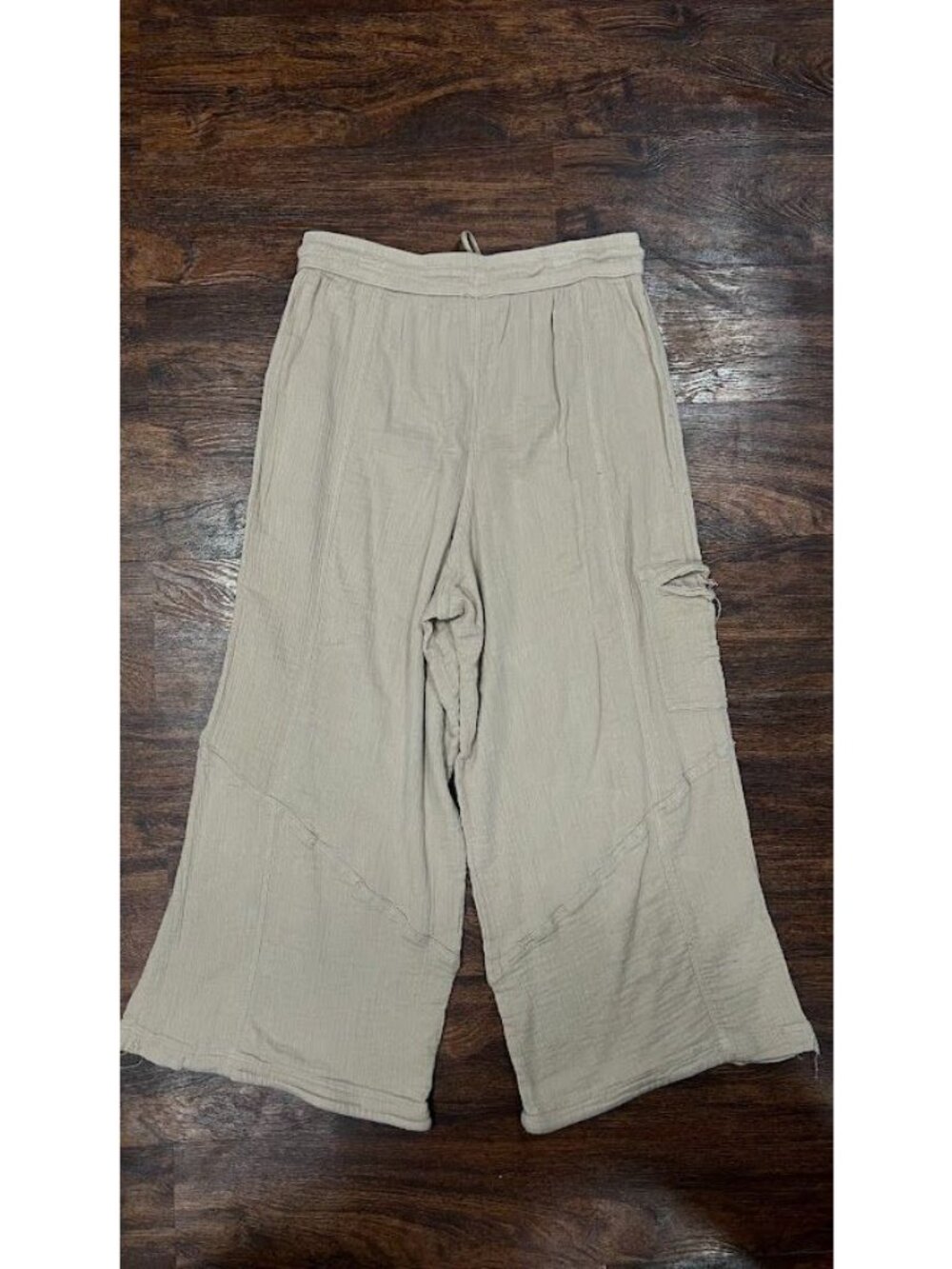 Super Star Pants Size L Beige Cotton Cargo Gauzy Boho Pants Relaxed Fit Cropped - Picture 8 of 8